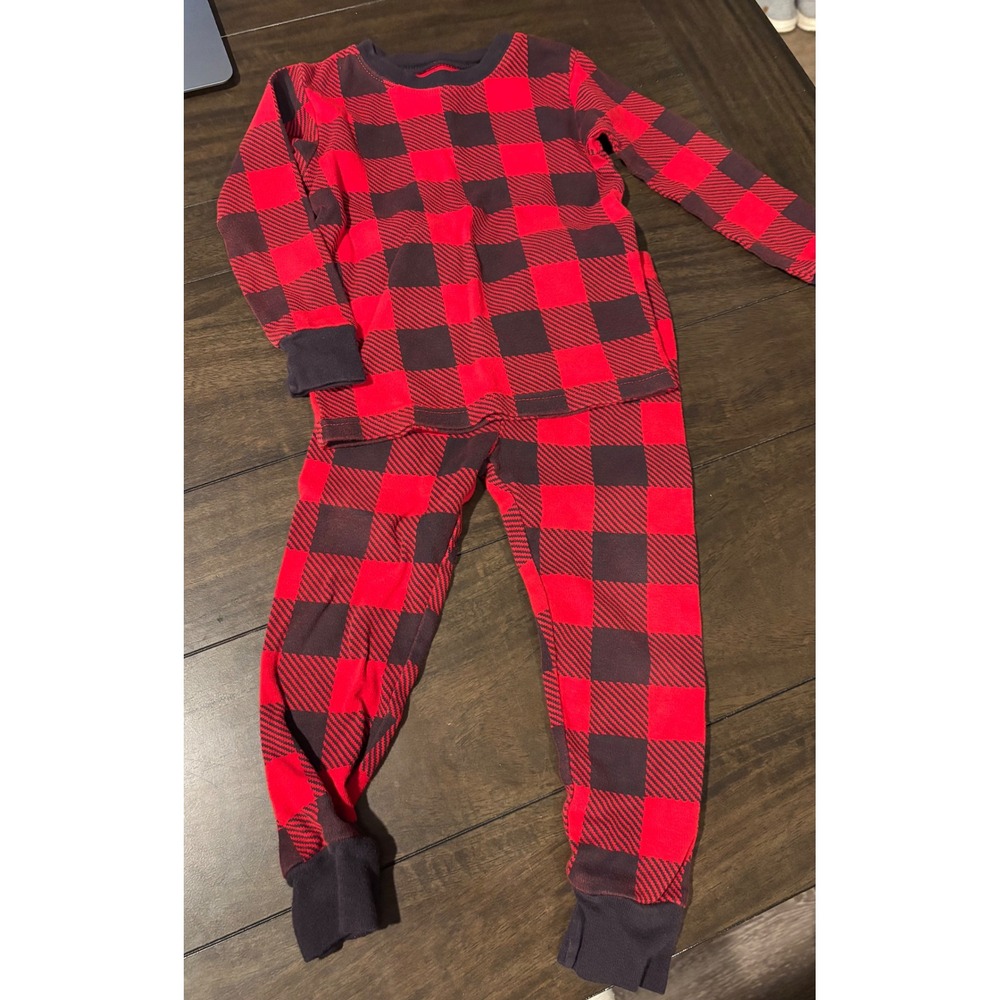 Carters Toddler 2T Red Black Buffalo Plaid Cotton Pajama Set 2 Piece Sleepwear
